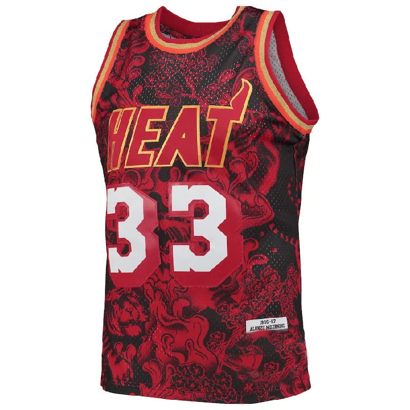 M.Heat #33 Alonzo Mourning Mitchell & Ness Hardwood Classics 1996-97 Lunar New Year Swingman Jersey Red Stitched American Basketball Jersey