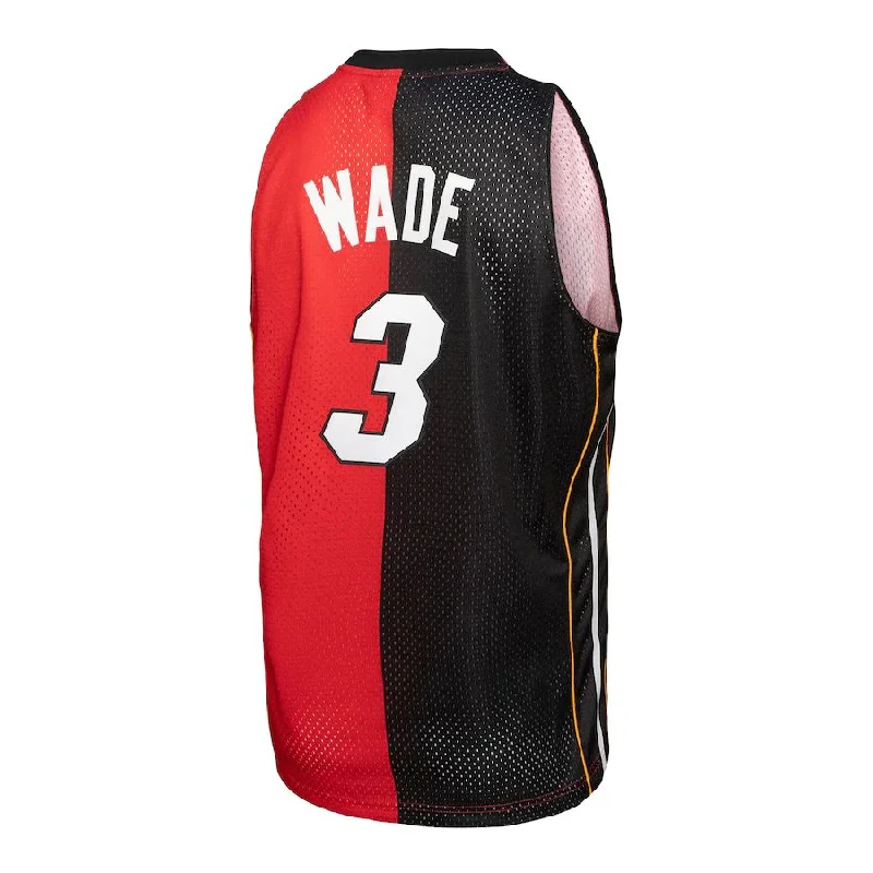 M.Heat #3 Dwyane Wade Mitchell & Ness Big & Tall Hardwood Classics 2005-06 Split Swingman Jersey BlackRed Stitched American Basketball Jersey