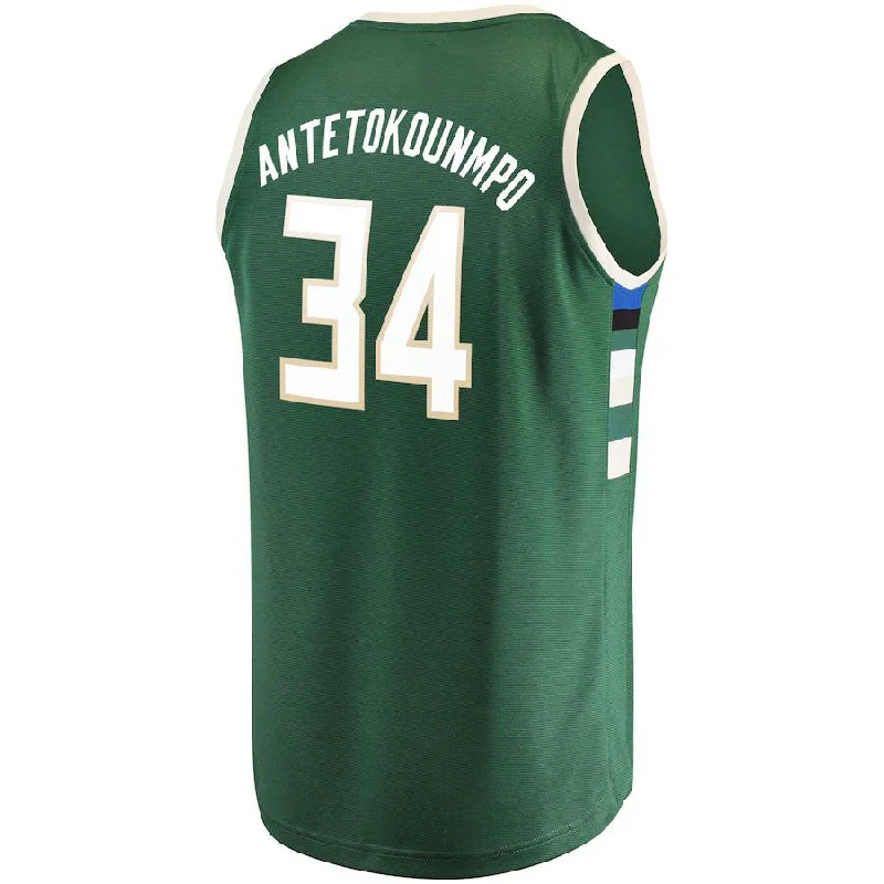 M.Bucks #34 Giannis Antetokounmpo  Fanatics Branded Fast Break Replica Player Jersey Green Icon Edition Stitched American Basketball Jersey